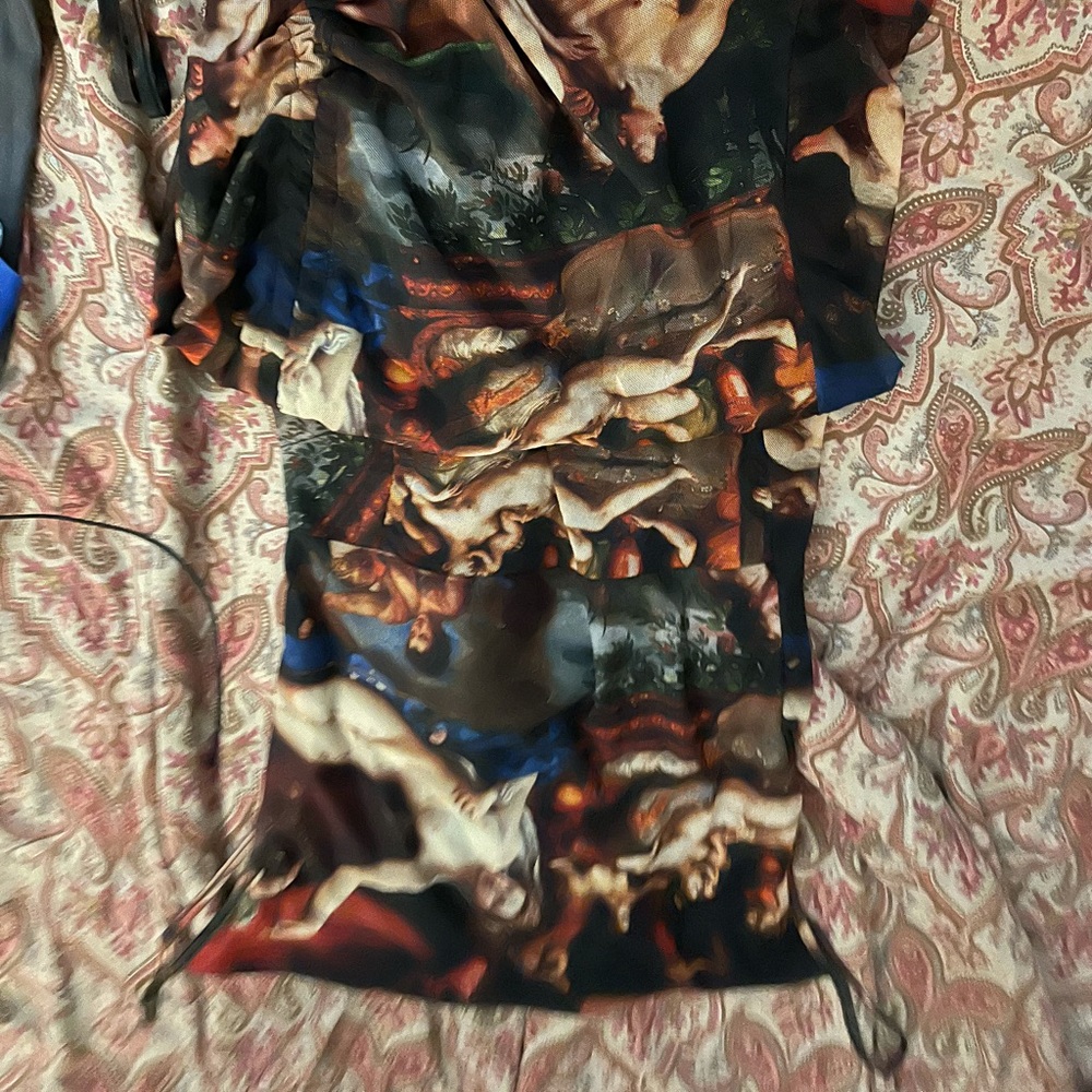 sleeveless ruched mini renaissance dress